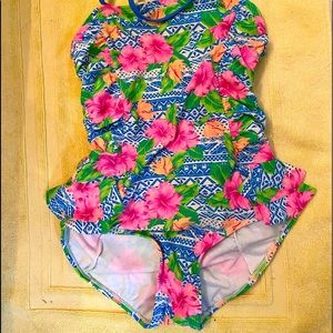 O’Rageous Girl’s blue, pink, green swimsuit OBO